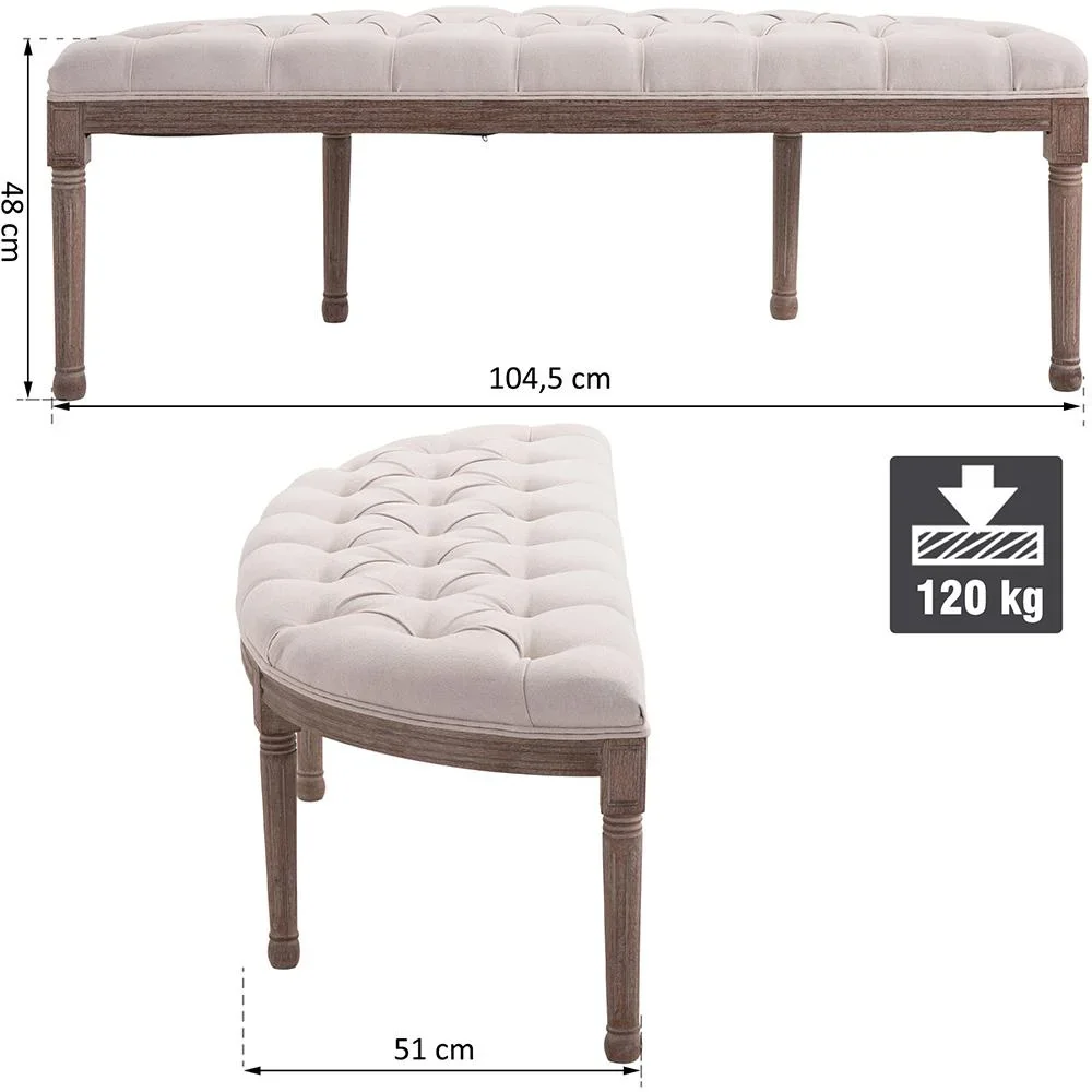 Polsterbank Sitzbank mit Knöpfen Leinen+Holz beige 140,5 x 51 x 48 cm - 5