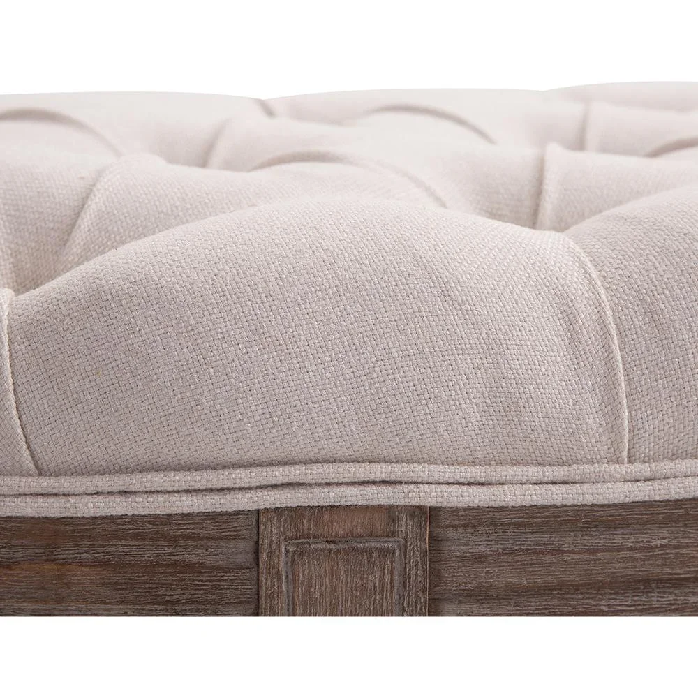 Polsterbank Sitzbank mit Knöpfen Leinen+Holz beige 140,5 x 51 x 48 cm - 6