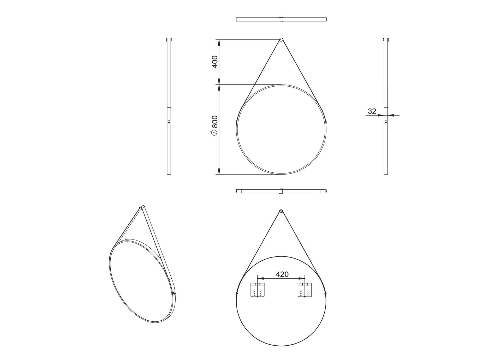 Dekorativer runder Wandspiegel in weiß matt Ø 80 cm - hochwertiger robuster Aluminiumrahmen - 0