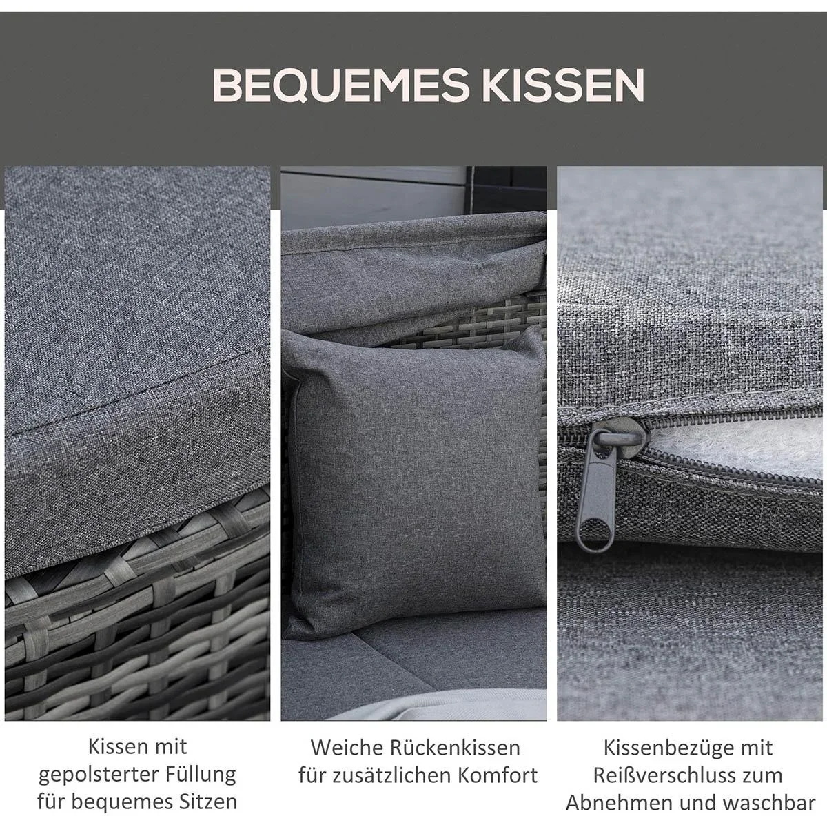 Rattan Sonneninsel 4-teilige Liegeinsel mit Sonnendach Sitzgruppe 4 Kissen Metall Grau 230 x 145 x 80 cm - 1