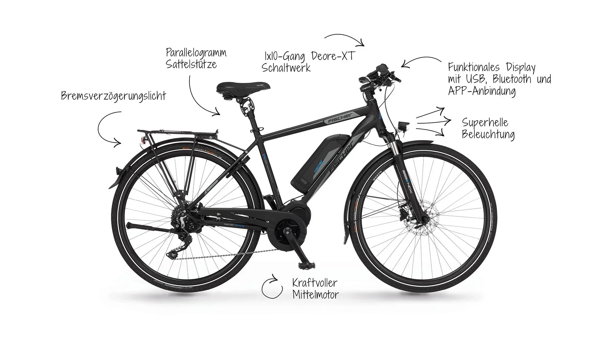 Herren E-Bike Trekking, 28 Zoll, Rahmengröße 55 cm, 10-Gang Kettenschaltung, schwarz matt, VIATOR ETH 1861 - 10