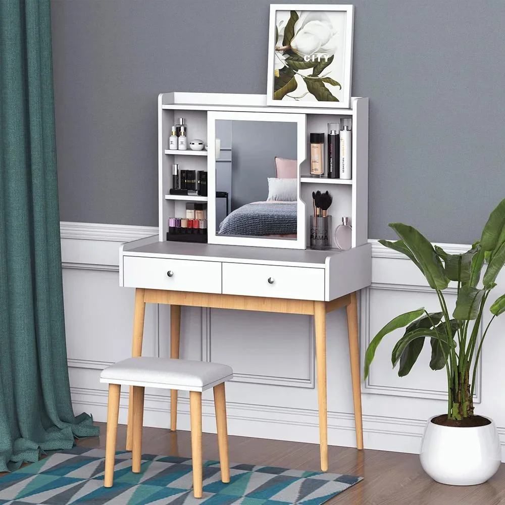 Schminktisch mit Hocker weiß - 1