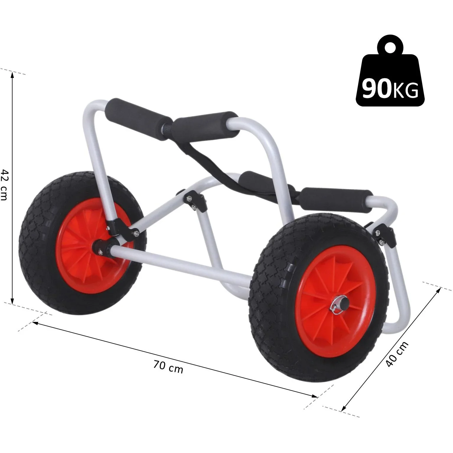 Kanuwagen Kajakwagen Surfwagen klappbar mit Gurt Luftreifen gepolstert Alu Silber bis 90 kg L70 x B40 x H42 cm - 5