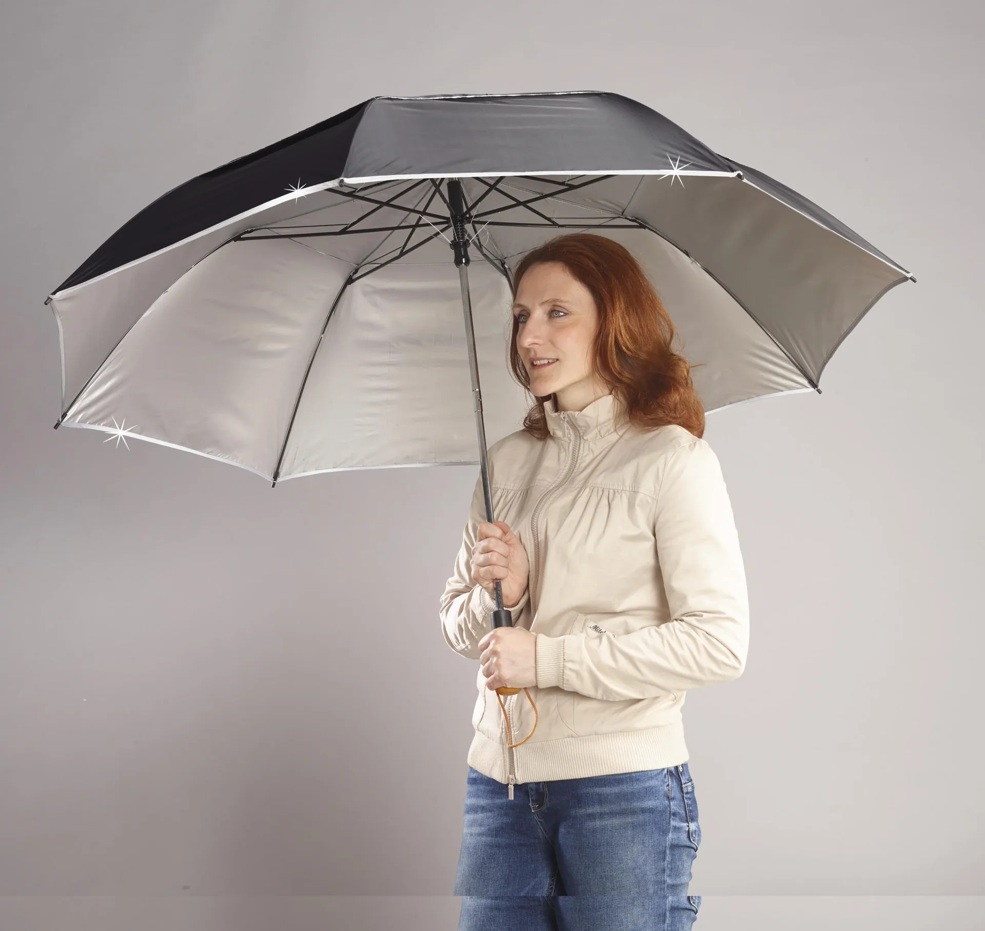 Sturm-Regenschirm "Kyrill", Schwarz/ Silberfarben - 4
