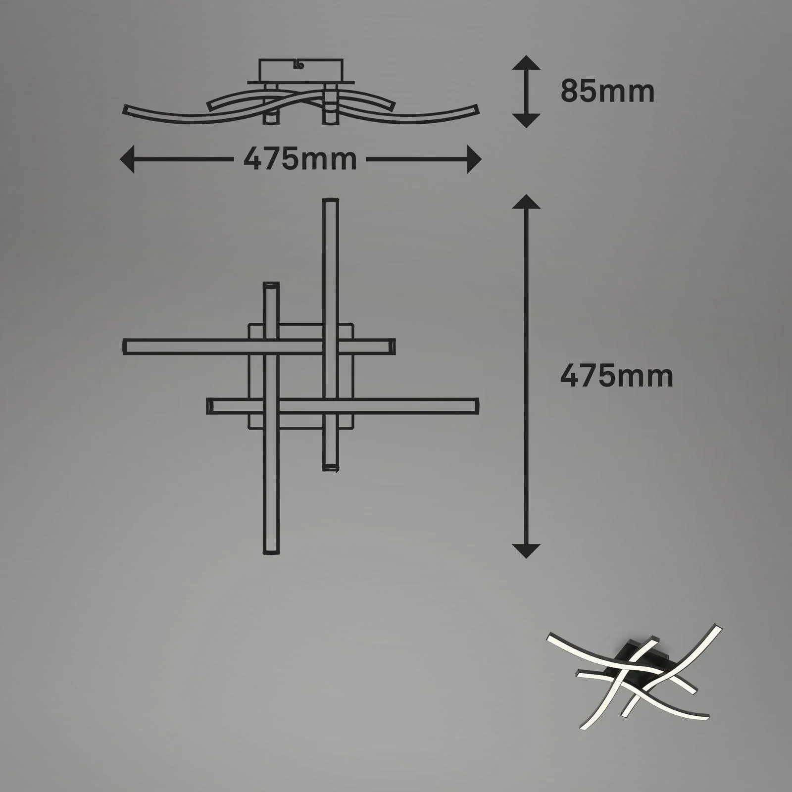 LED Wand- und Deckenleuchte, 4 LED Stäbe geschwungen, schwarz, 16 Watt, 1400 lm, 3.000 K - 3