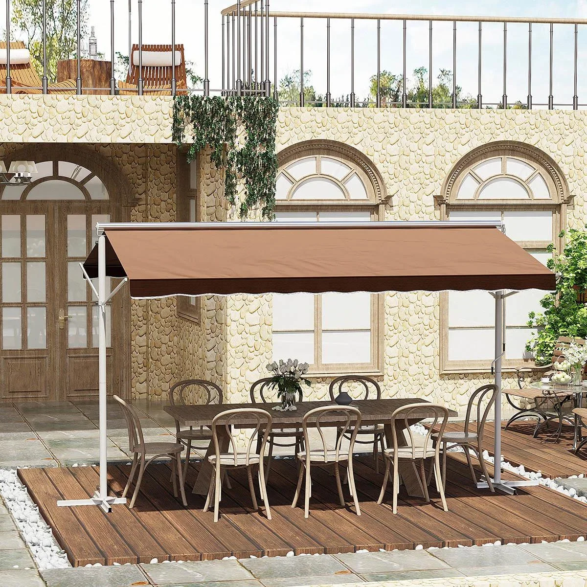 Markise winkelverstellbar, Farbe: Braun, 4,5 x 3,4 m - 0
