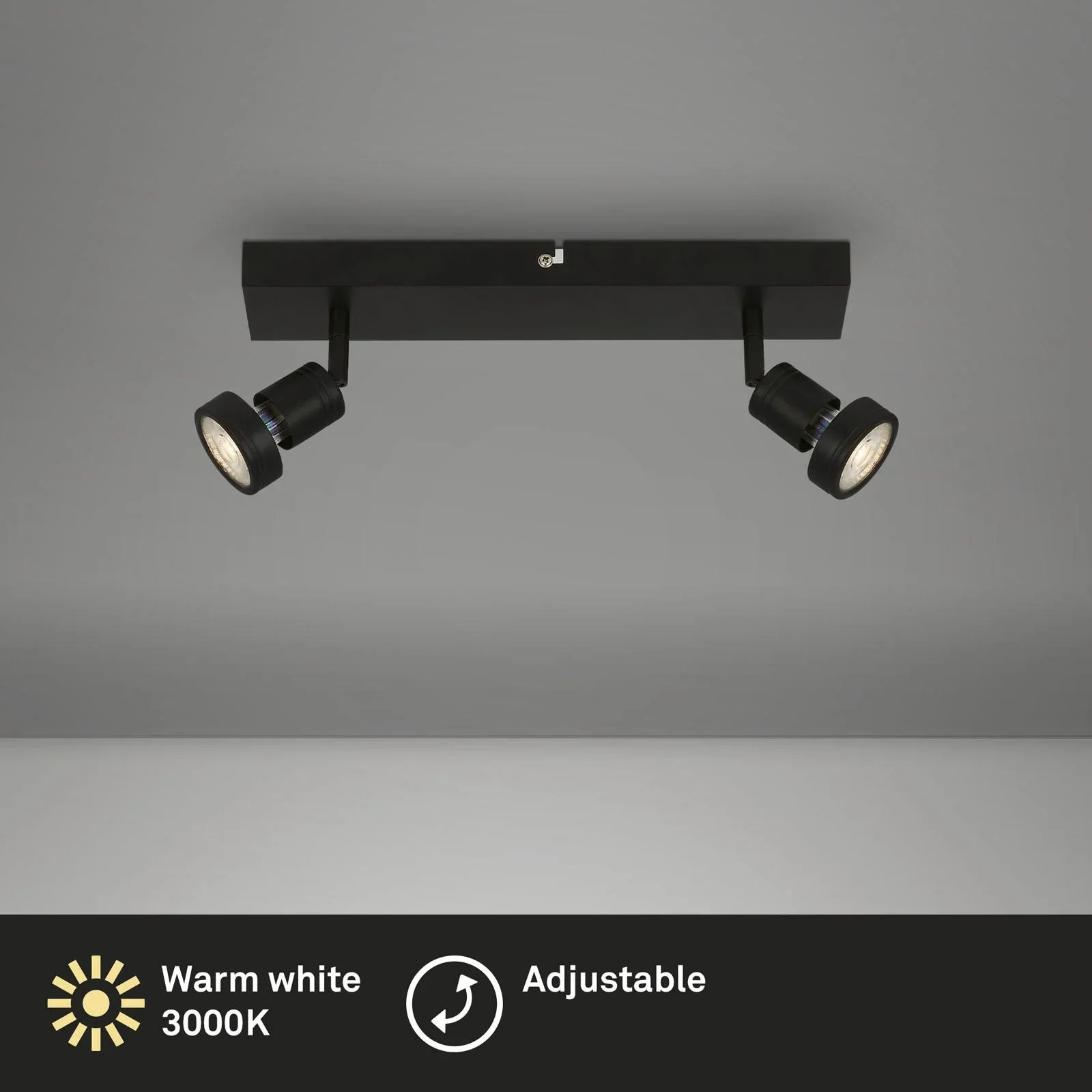LED Spotleuchte 2-flammig, schwarz, 2 x GU10 Fassung, inklusive 2 x LED Leuchtmittel, 4,9 Watt, 460 lm, 3000 K - 0