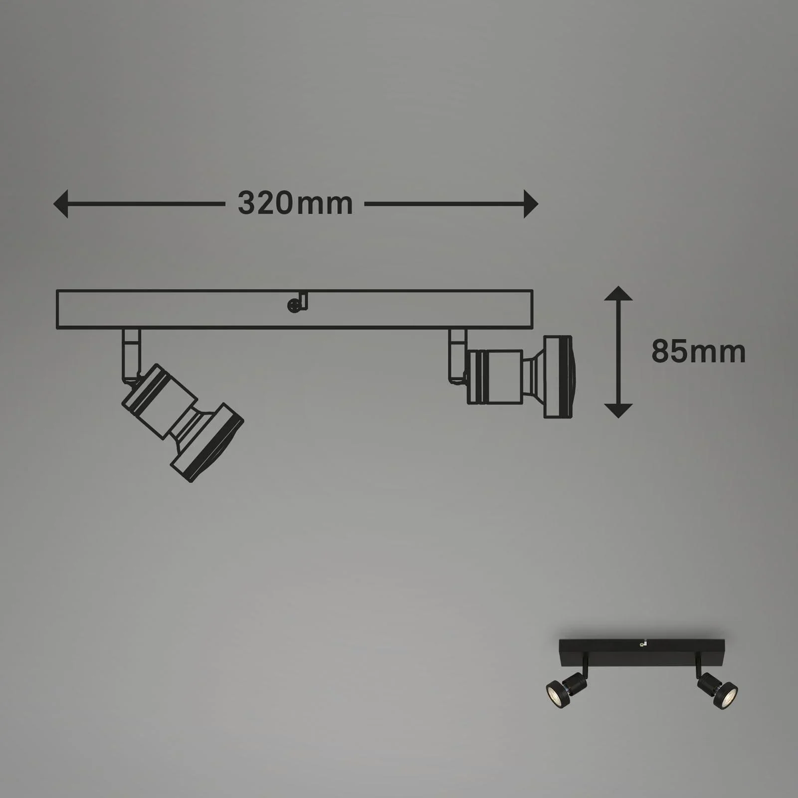 LED Spotleuchte 2-flammig, schwarz, 2 x GU10 Fassung, inklusive 2 x LED Leuchtmittel, 4,9 Watt, 460 lm, 3000 K - 2