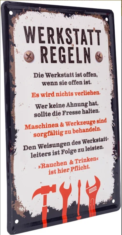Blechschild "Werkstatt-Regeln" - 0