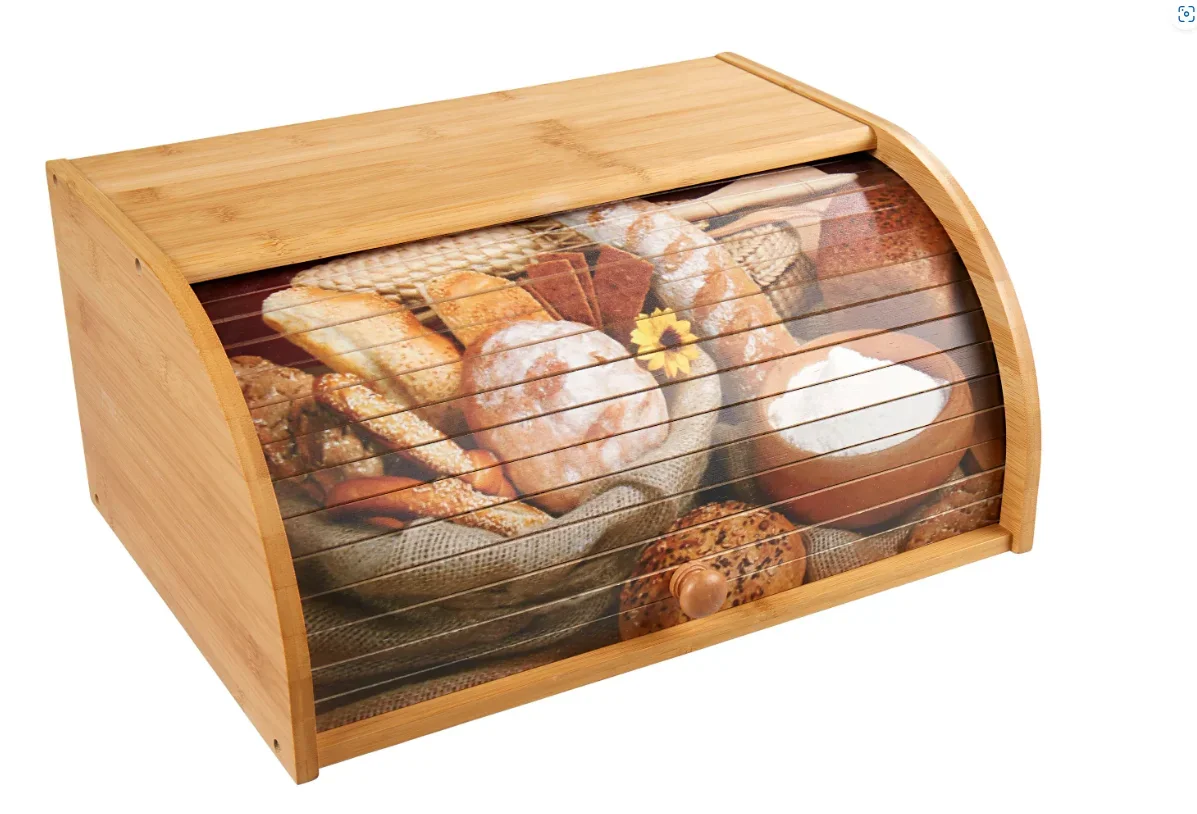 Bambus Brotkasten mit Rolldeckel (Motiv: Brotauswahl) - 0