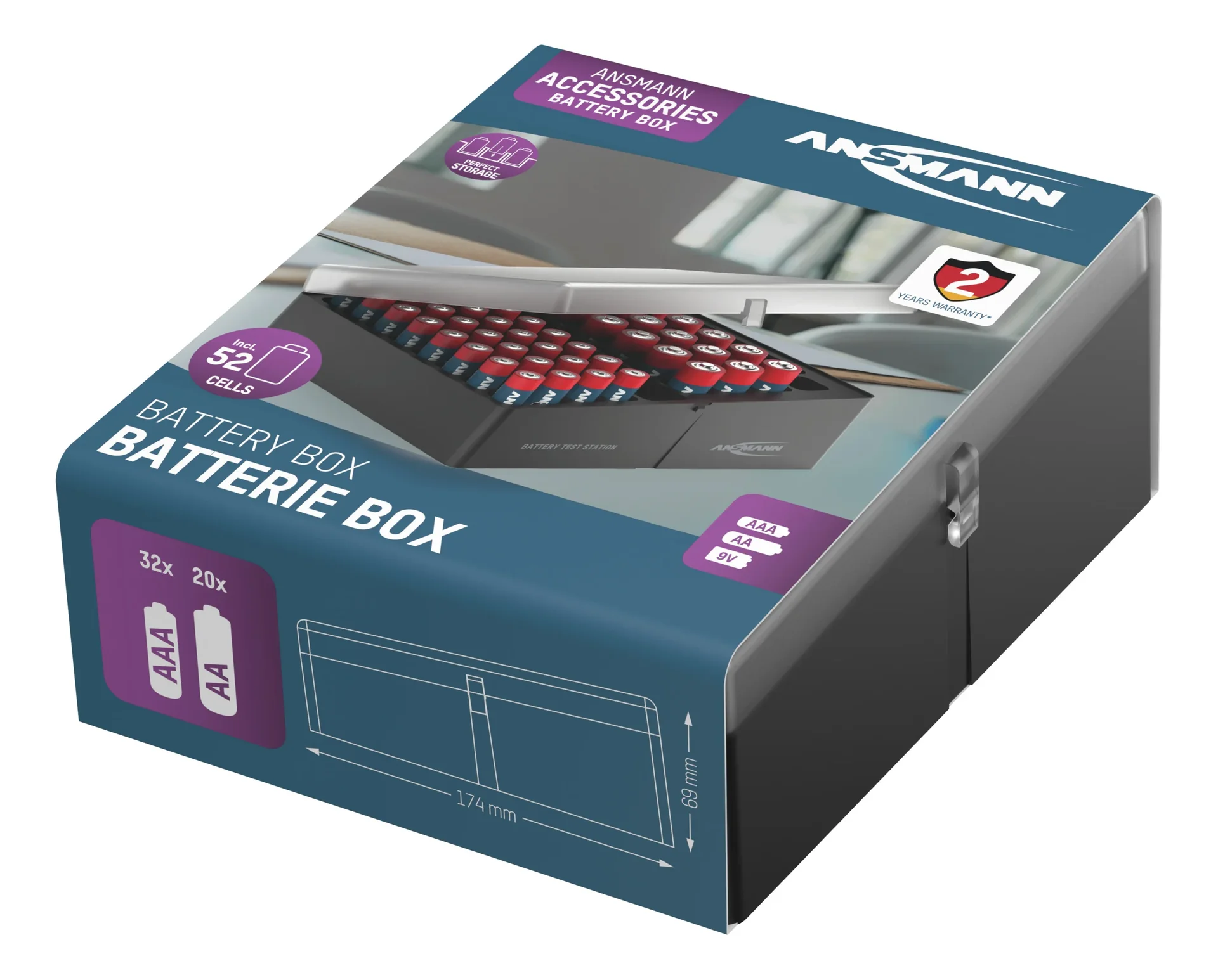 Aufbewahrungsbox für bis zu 56 Zellen, inklusive 52 Batterien - 7