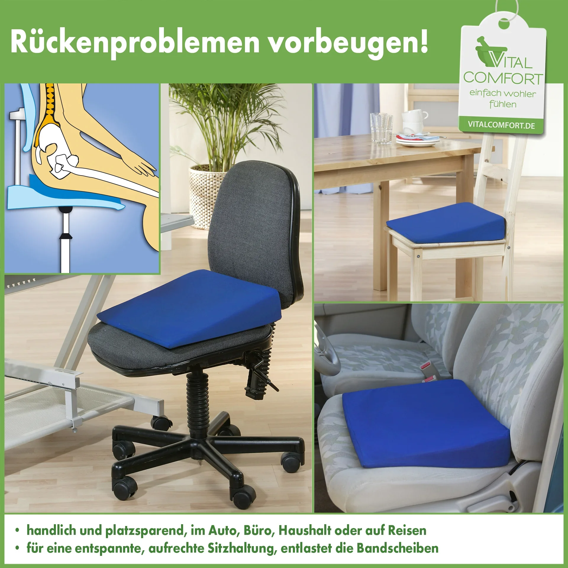 Auto-Sitzkissen Keil mit Bezug, blau - 3