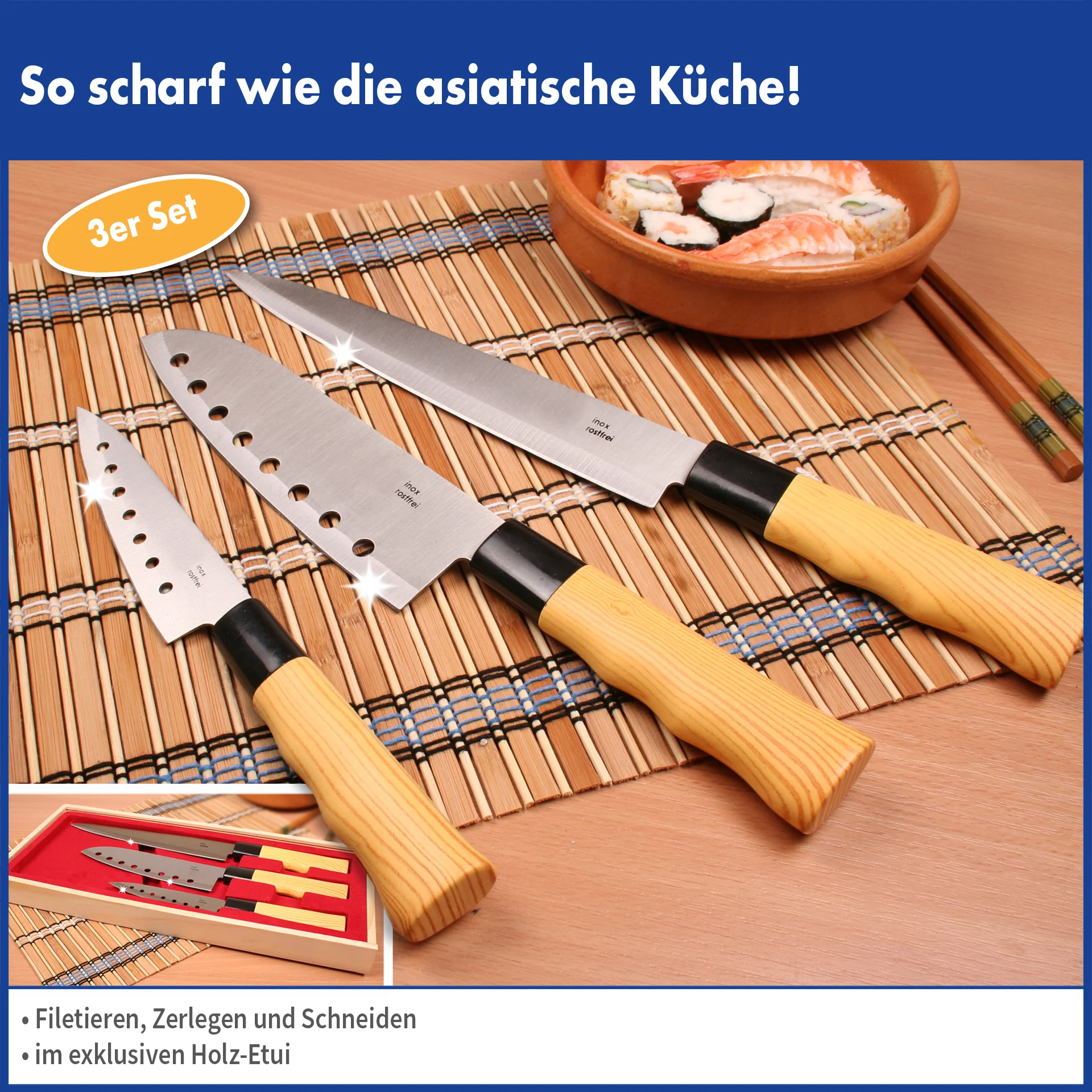 Messer-Set Asia im Holz-Etui, 3 Messer - 0
