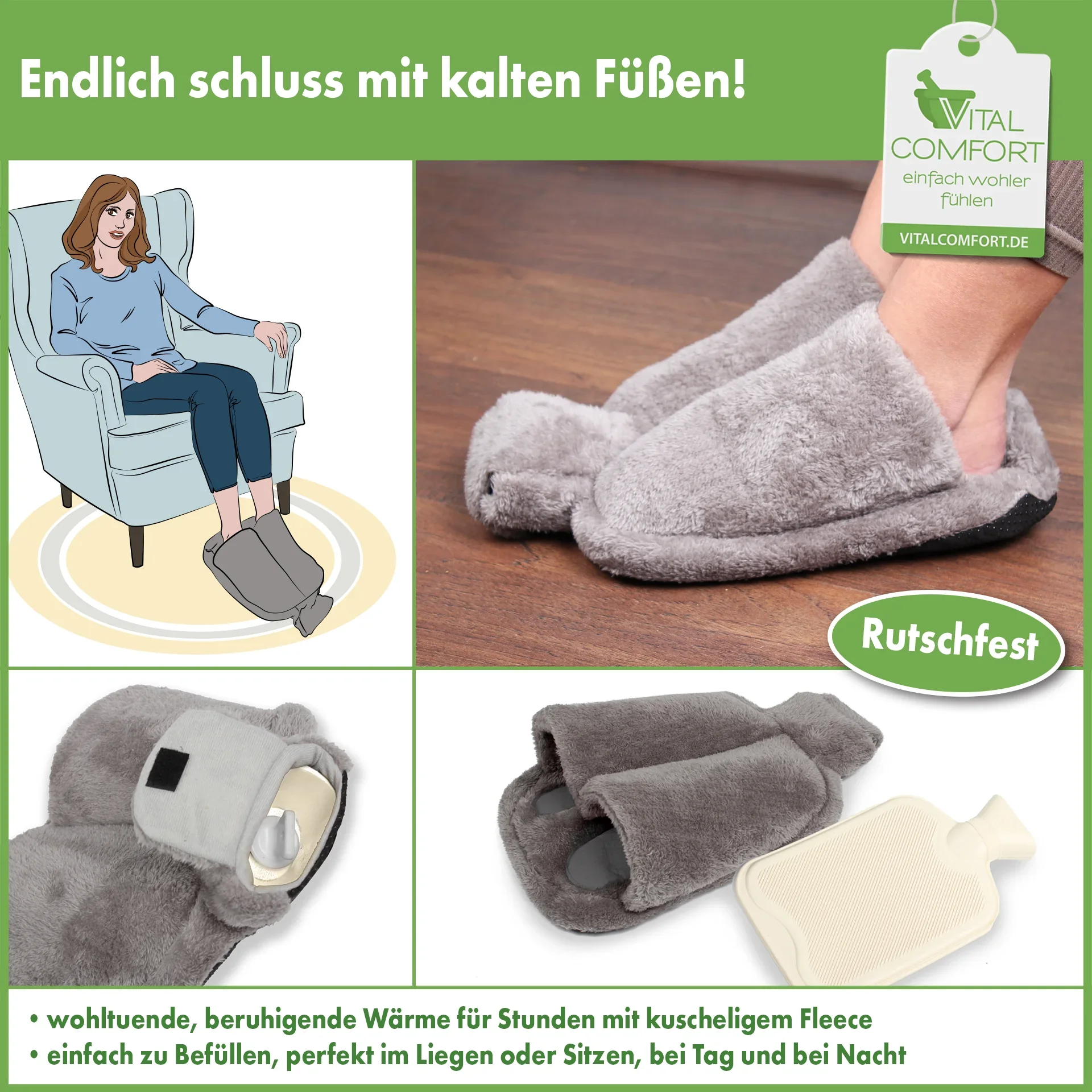 Fußwärmer inkl. Wärmflasche, grau - 0