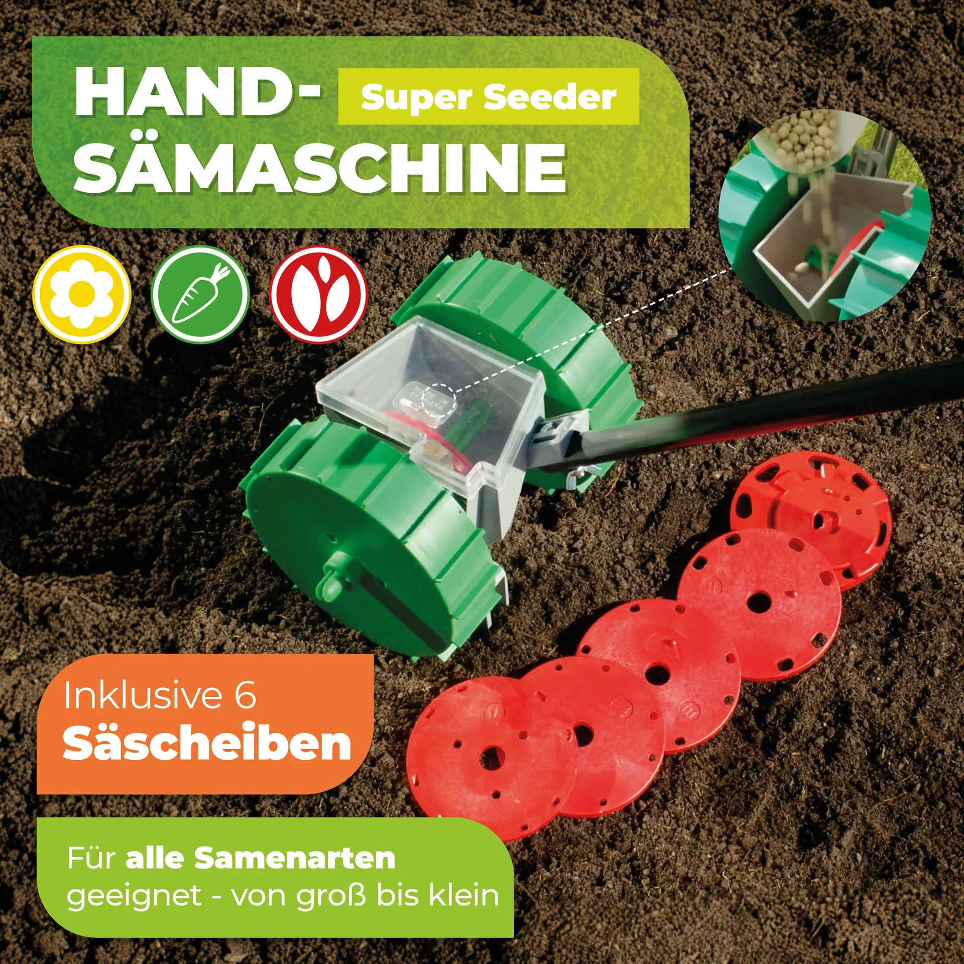 Handsämaschine "Super Seeder" inklusive 6 Saatgutscheiben - 1