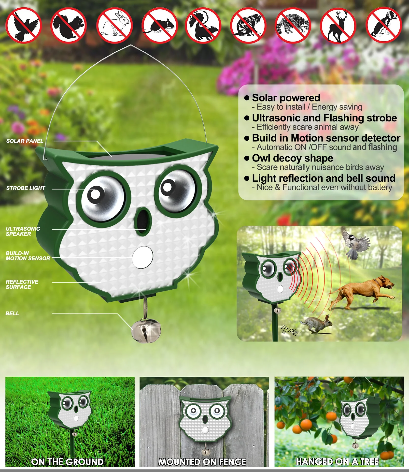 Solar-Ultraschall-Tierschreck "Eule" - 4