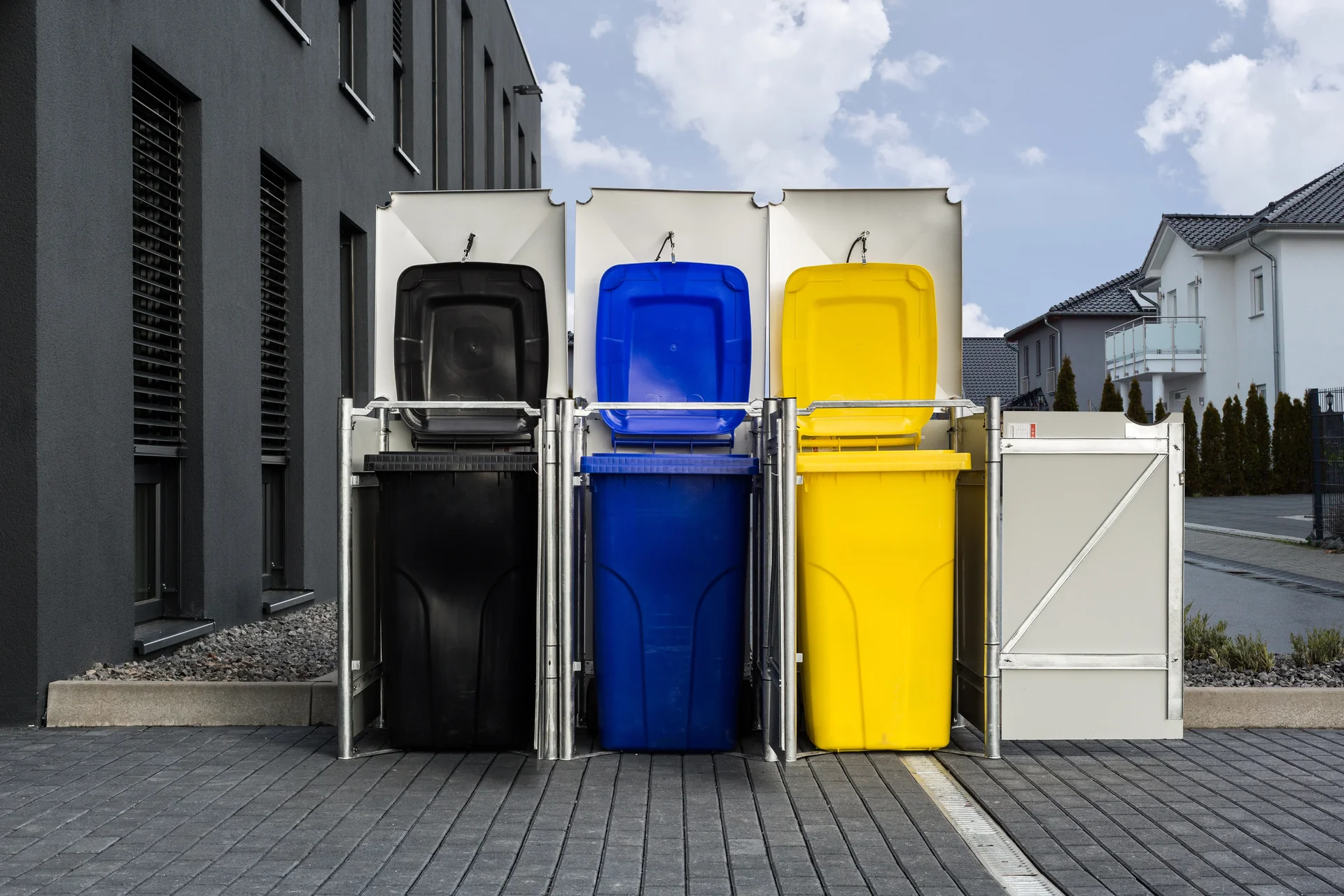 Mülltonnenbox 3er Box, Kunststoff schwarz, für 240 l Tonnen - 0