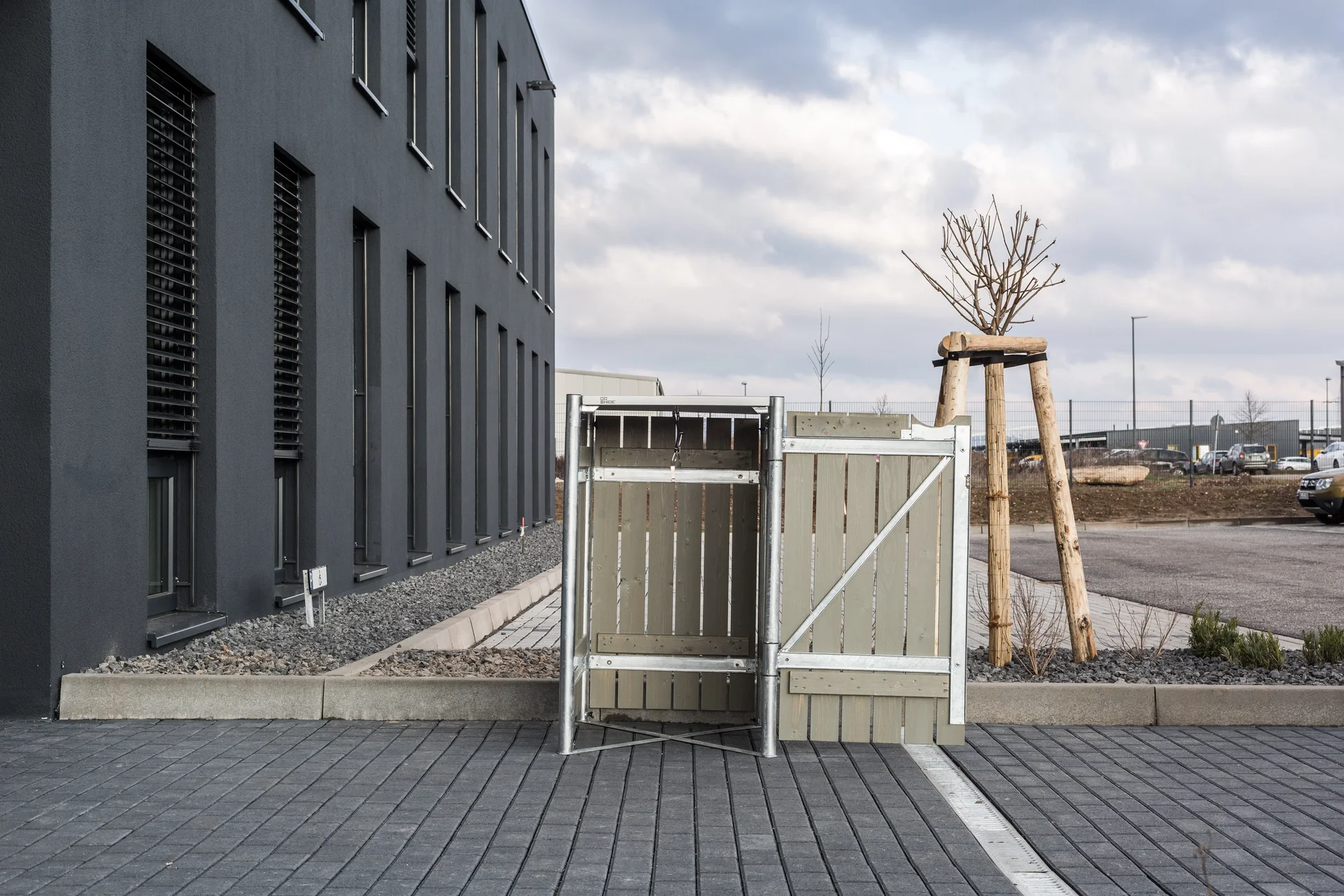 Mülltonnenbox 1-fach, Holz natur grau, für 240 l Tonnen - 0