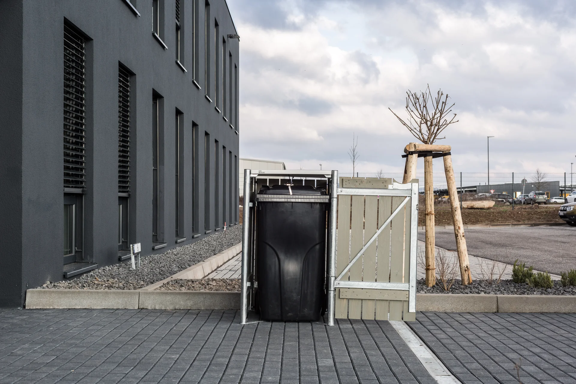 Mülltonnenbox 1-fach, Holz natur grau, für 240 l Tonnen - 6