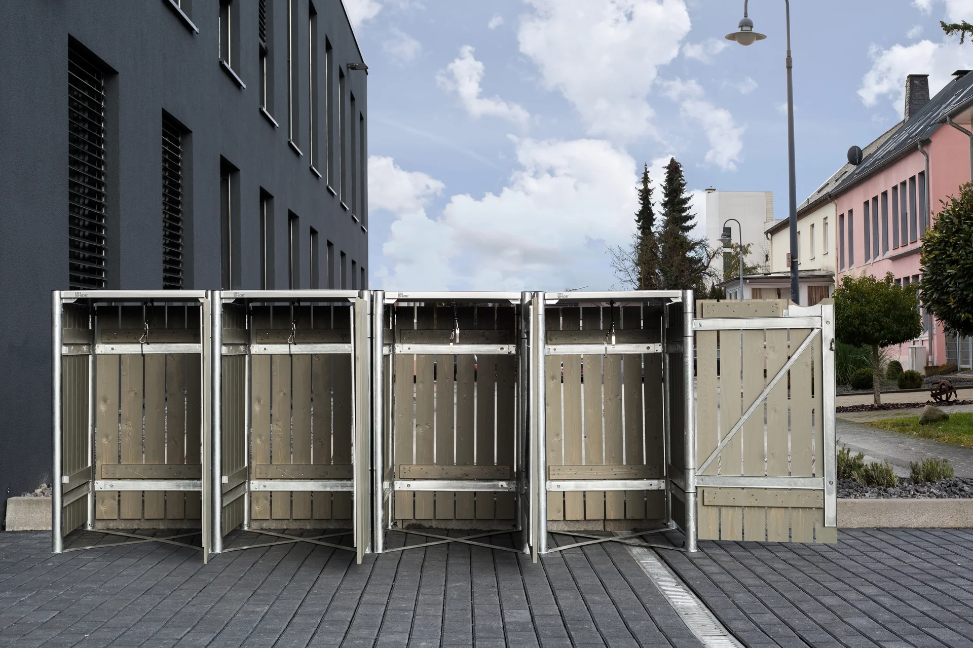 Mülltonnenbox 4-fach, Holz natur grau, für 240 l Tonnen - 0