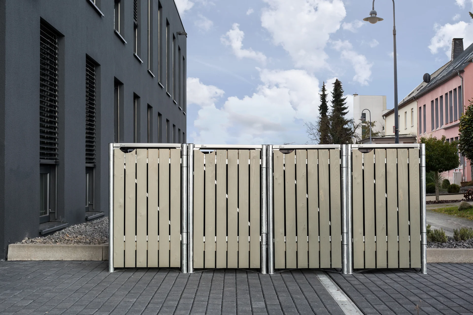 Mülltonnenbox 4-fach, Holz natur grau, für 240 l Tonnen - 2