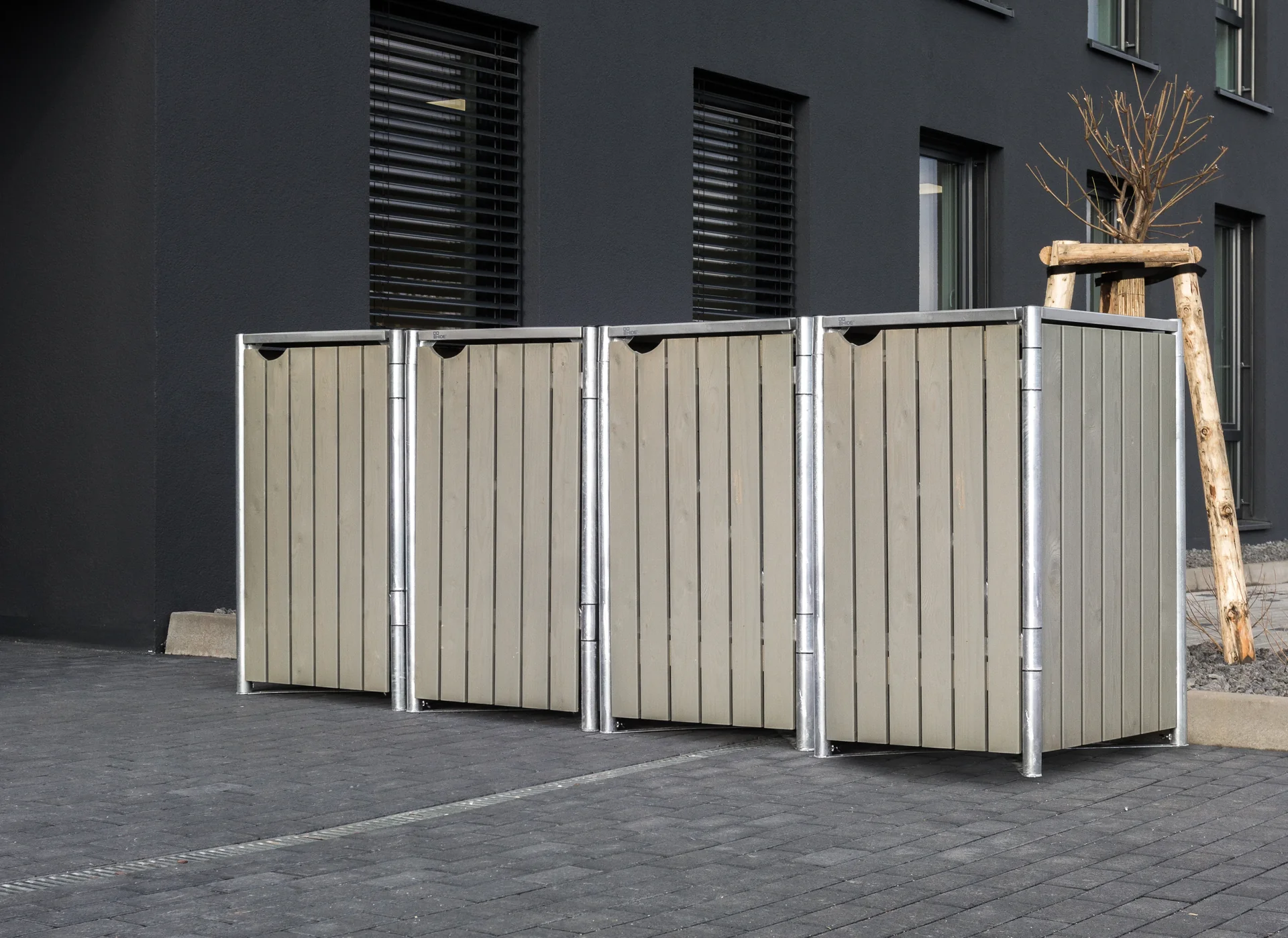 Mülltonnenbox 4-fach, Holz natur grau, für 240 l Tonnen - 3