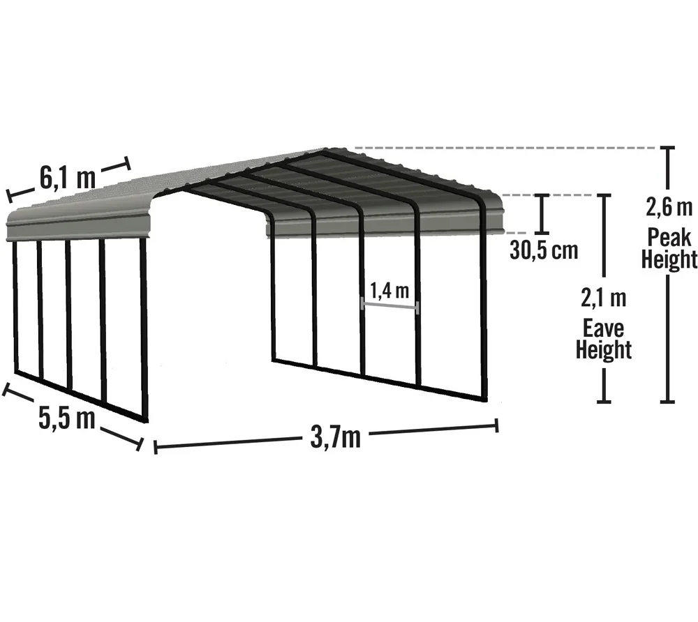 Stahlcarport Neapel 602 x 370 cm, schwarz-gau - 4