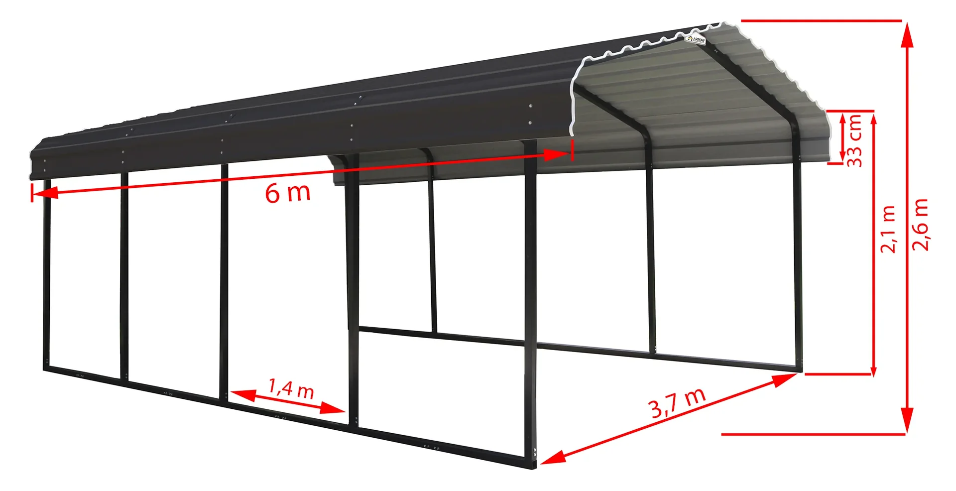 Stahlcarport Rom 602 x 370 cm , charcoal-grau - 0
