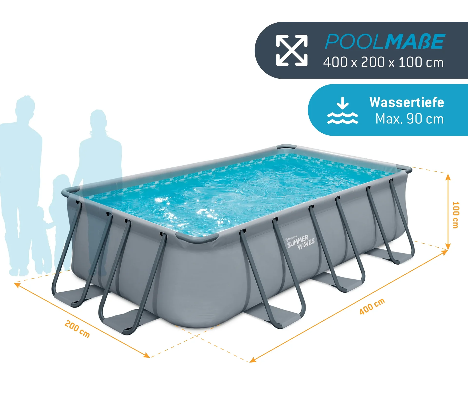 Pool Elite 400 x 200 x 100 cm, anthrazit - 6