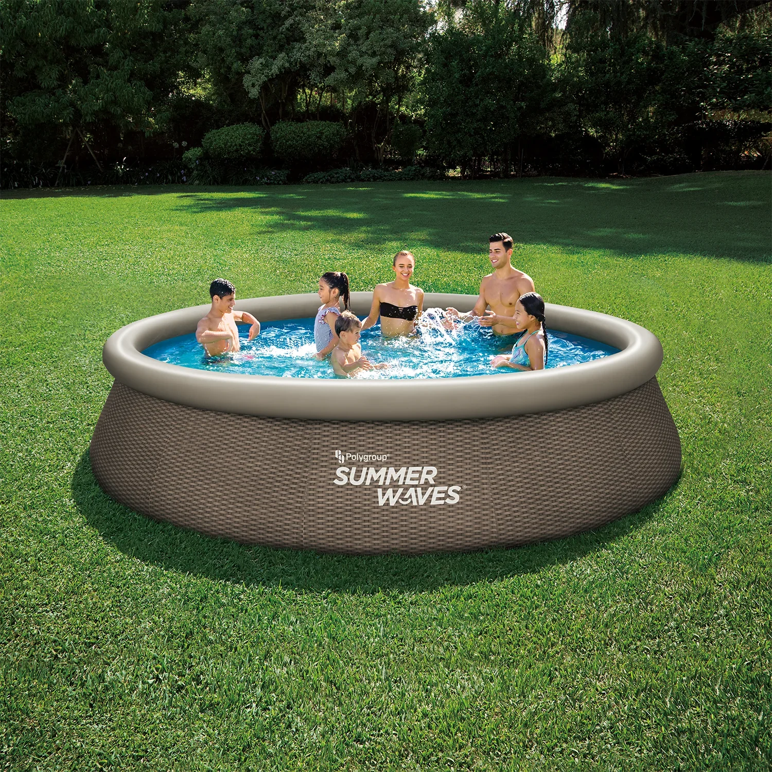 Rundpool 396 x 84 cm, Rattan braun - 1