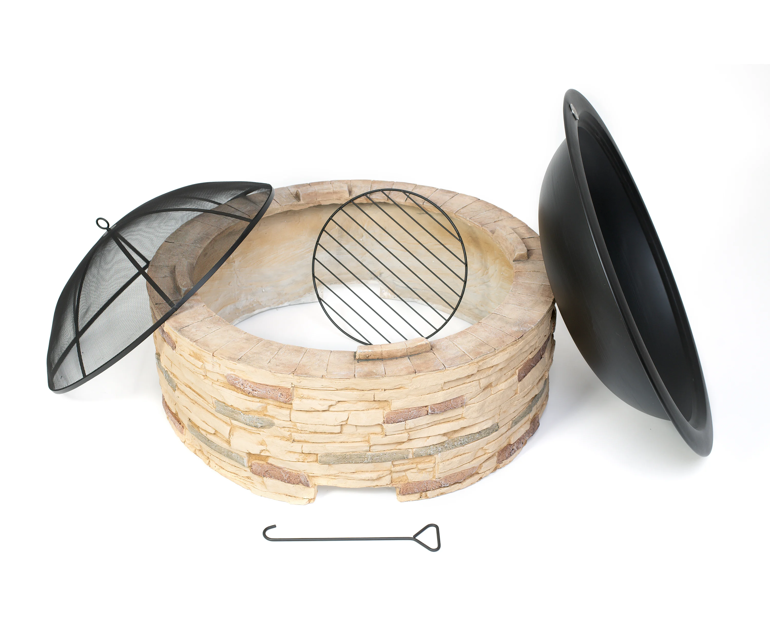 Feuerstelle Steinoptik mit Abfanggitter - 0