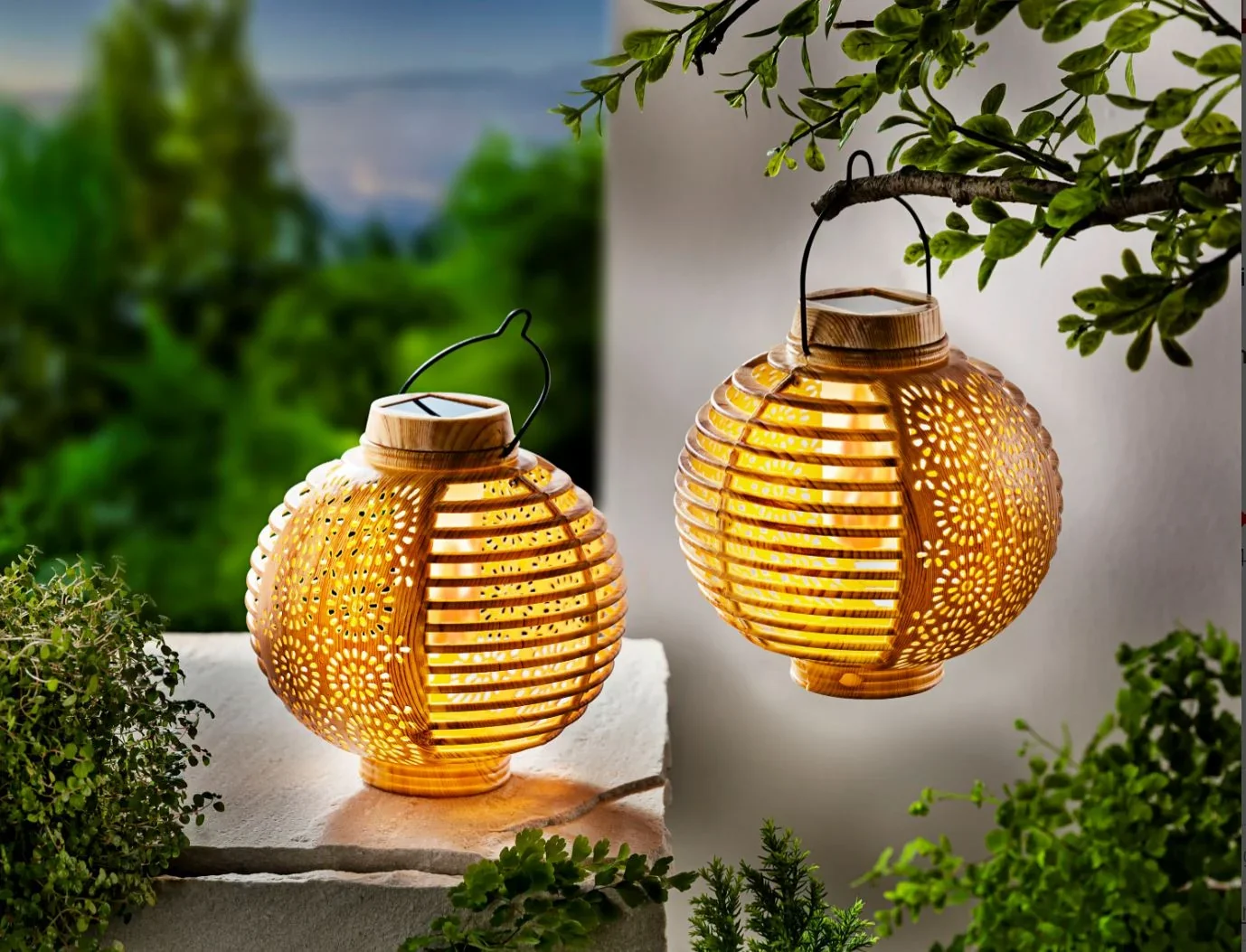 Solar-Laternen "Flame" Bambus, 2er-Set - 0