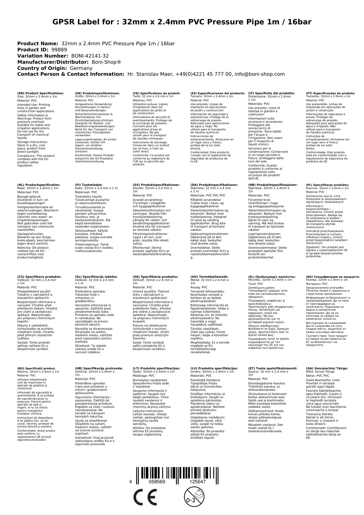 32mm x 2,4mm PVC Druckrohr 1m / 16bar-0