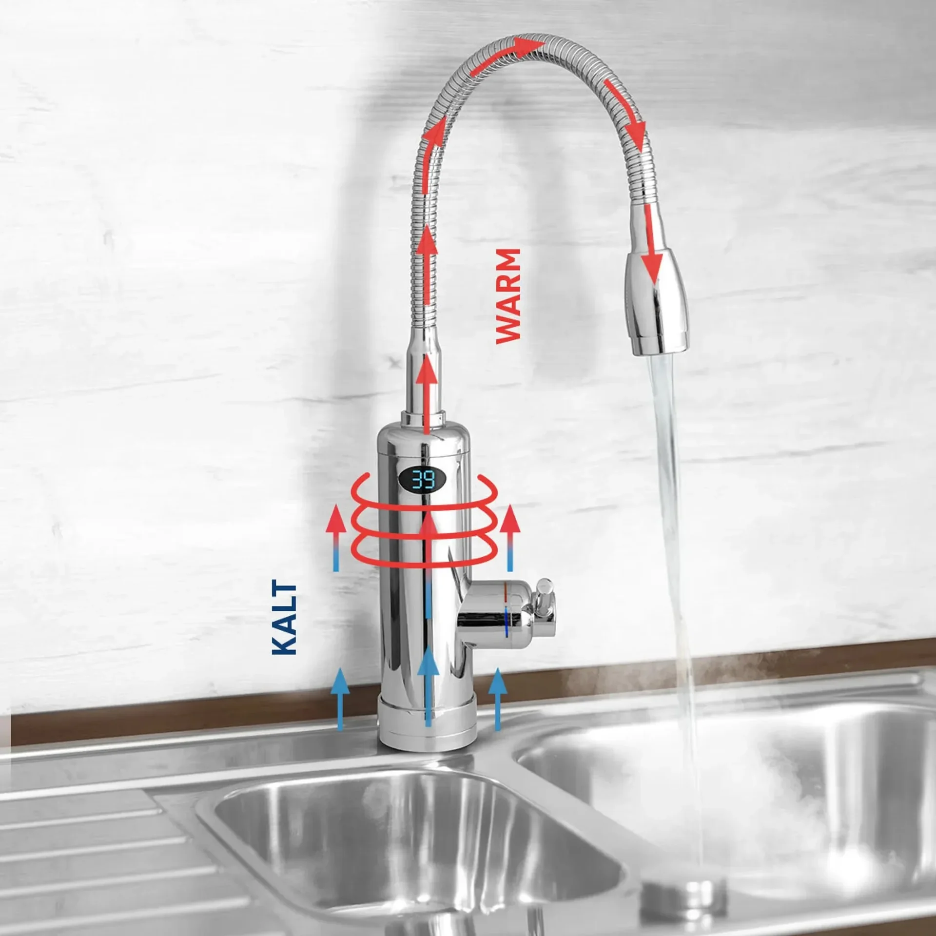 Aquadon Smart Heater, Warm- und Kaltwasserarmatur Flex Head - 0