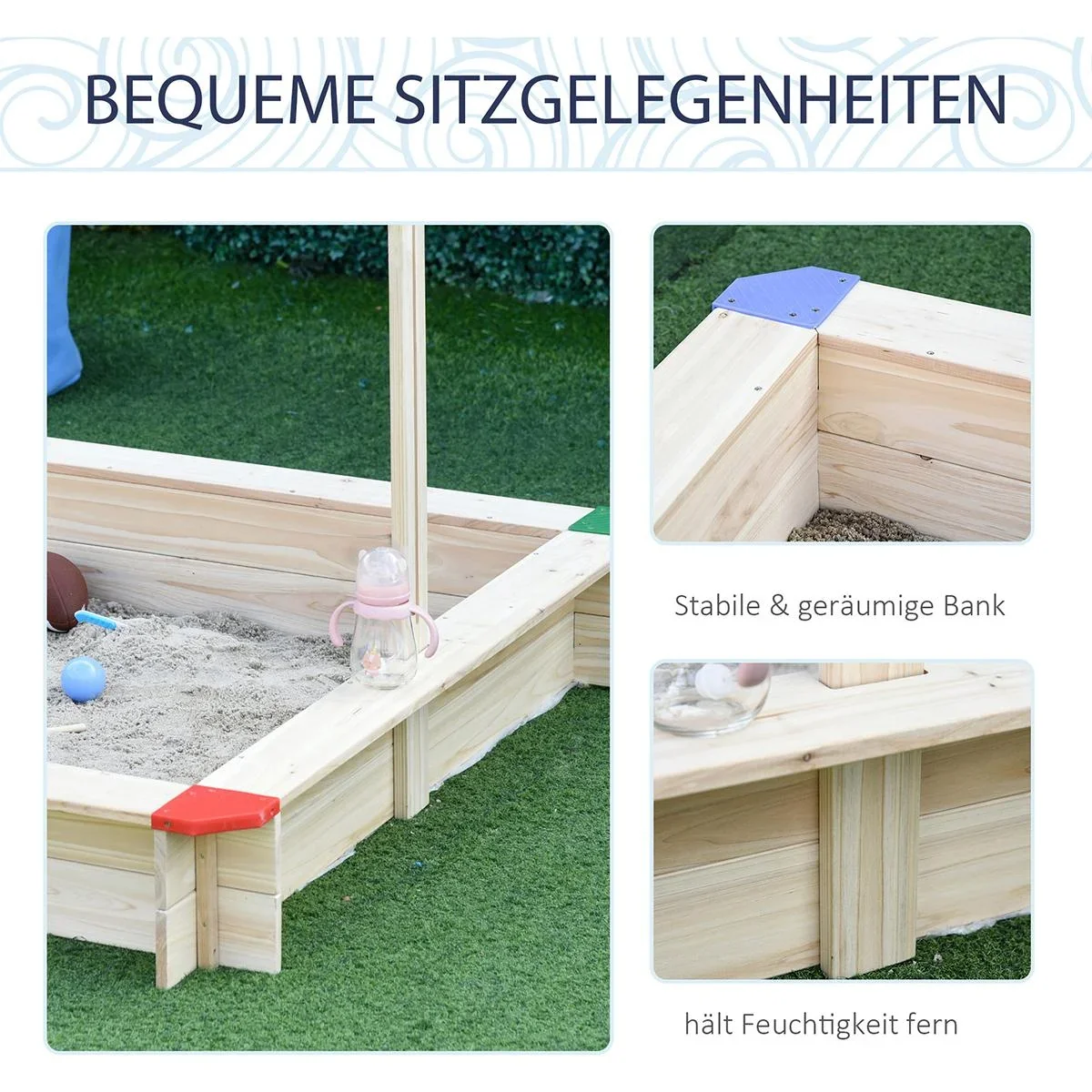 Sandkiste mit verstellbarem Dach naur, blau - 2