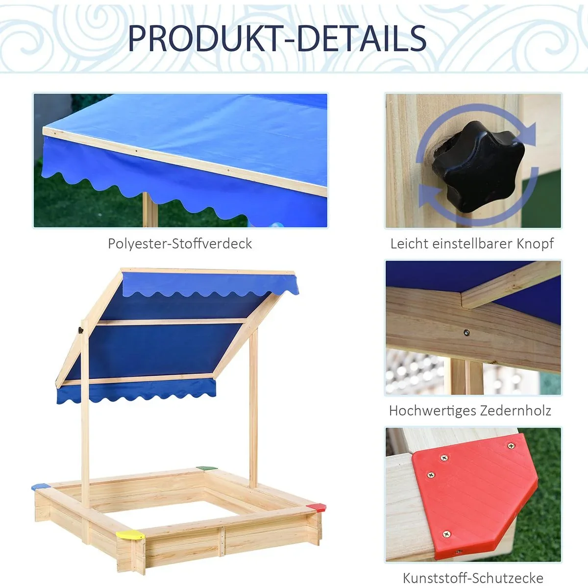 Sandkiste mit verstellbarem Dach naur, blau - 3