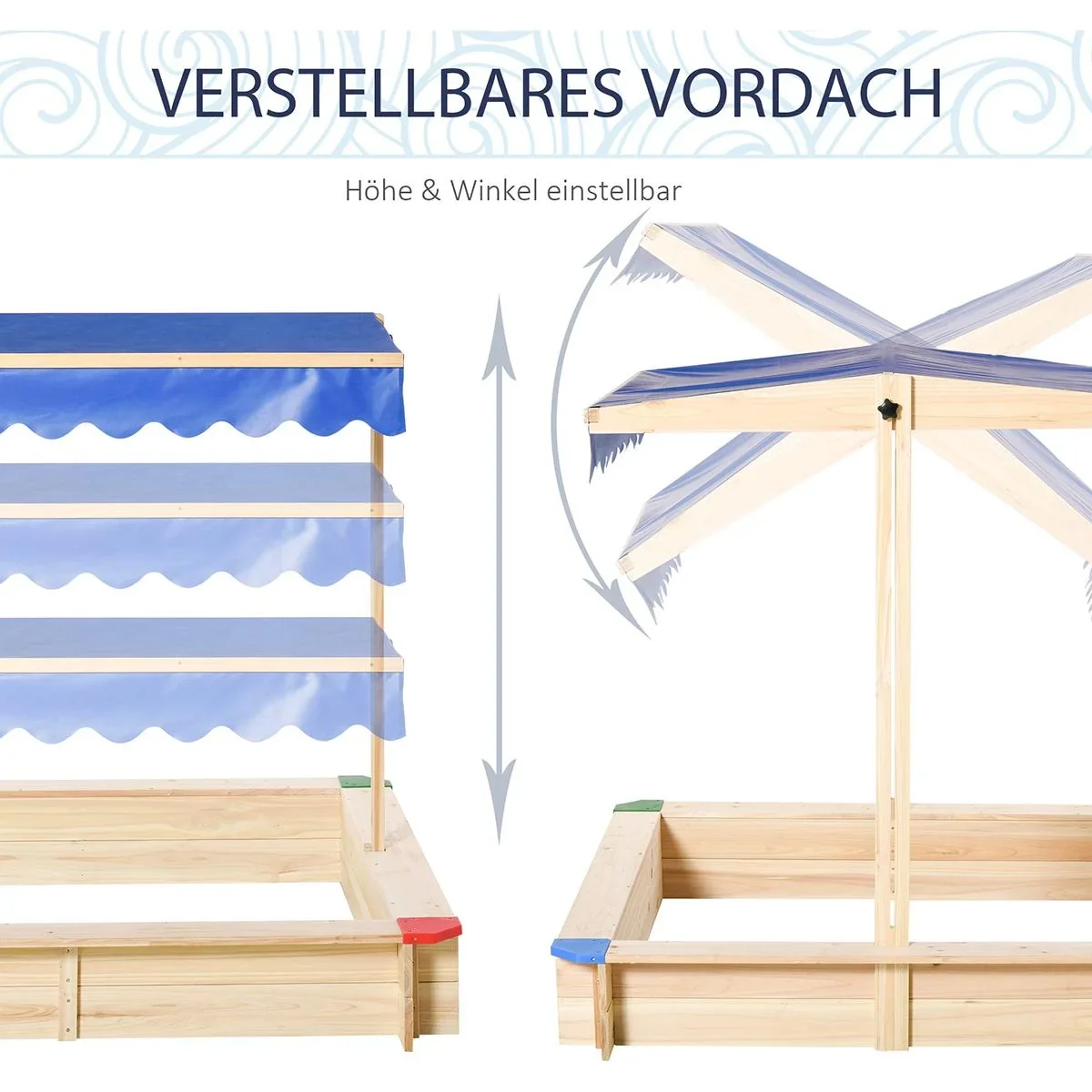 Sandkiste mit verstellbarem Dach naur, blau - 6