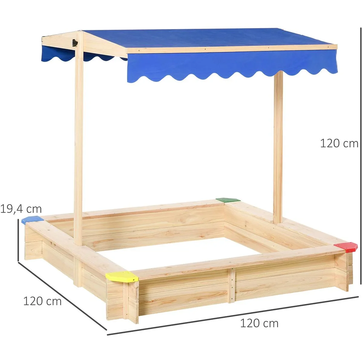 Sandkiste mit verstellbarem Dach naur, blau - 7