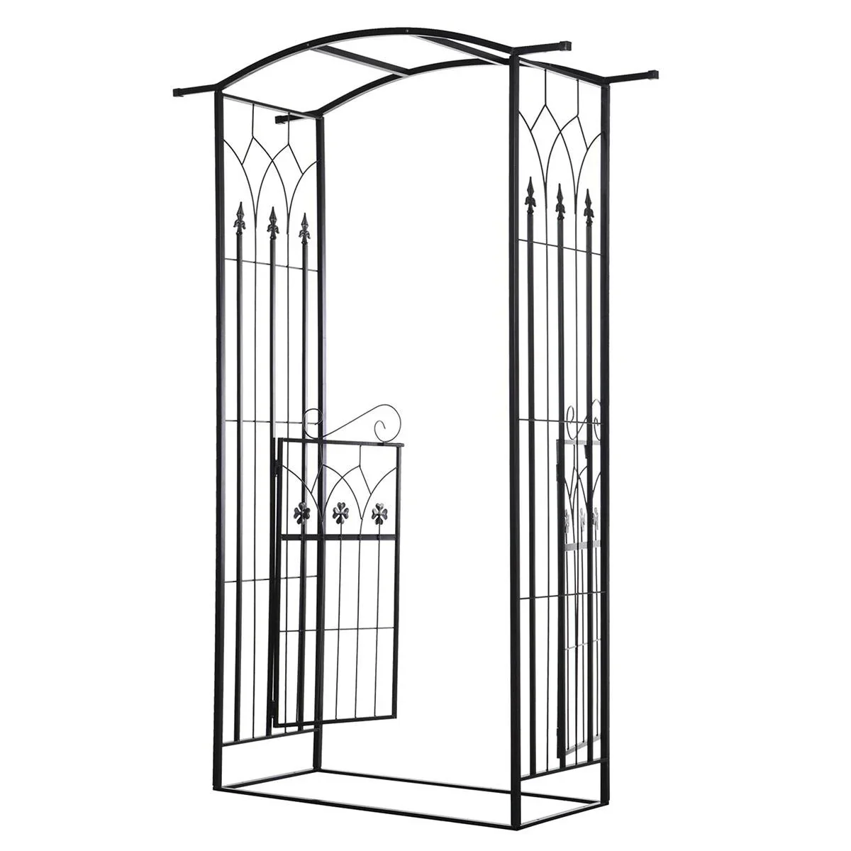 Pflanzbogen Torbogen mit zwei Türflügel Rankgitter Rankhilfe Garten Bogendach Metall Schwarz 131x 49 x 209 cm - 2