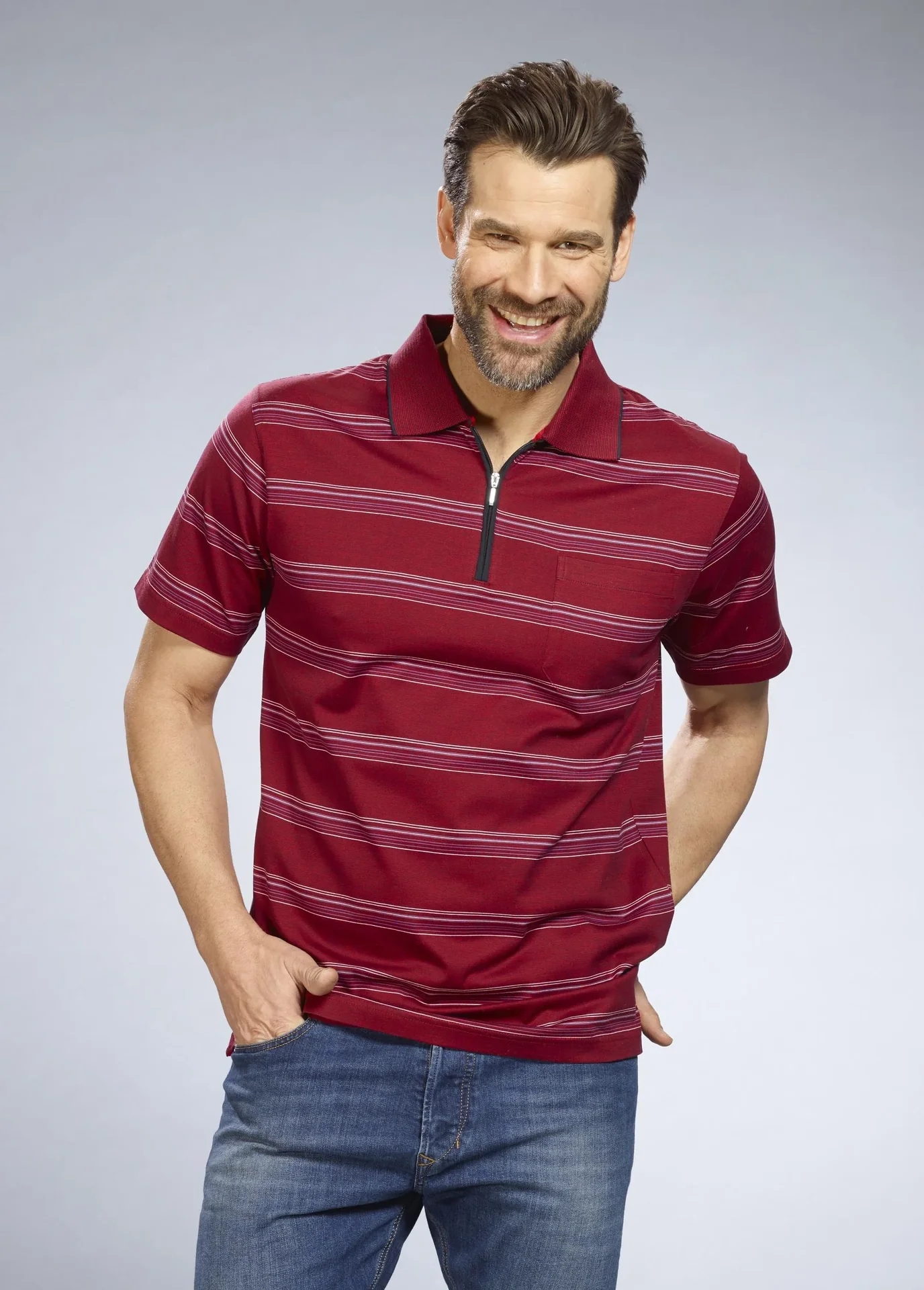 Poloshirt gestreift, Farbe rot, Gr.M - 2