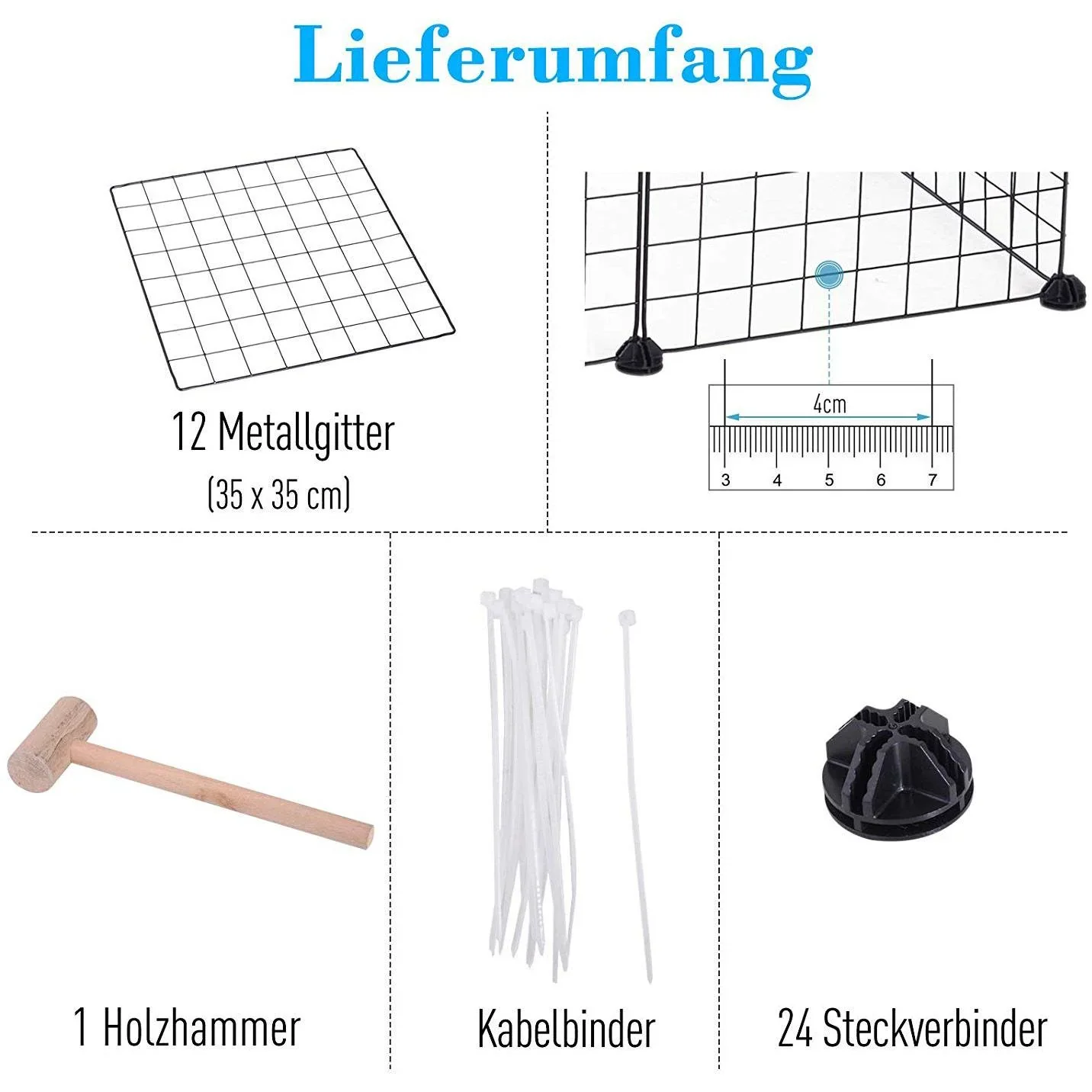 Laufstall Laufgehege Kleintierkäfig Metallgitter Freigehege flexibel umformbar Schwarz 106 x 73 x 36 cm - 0