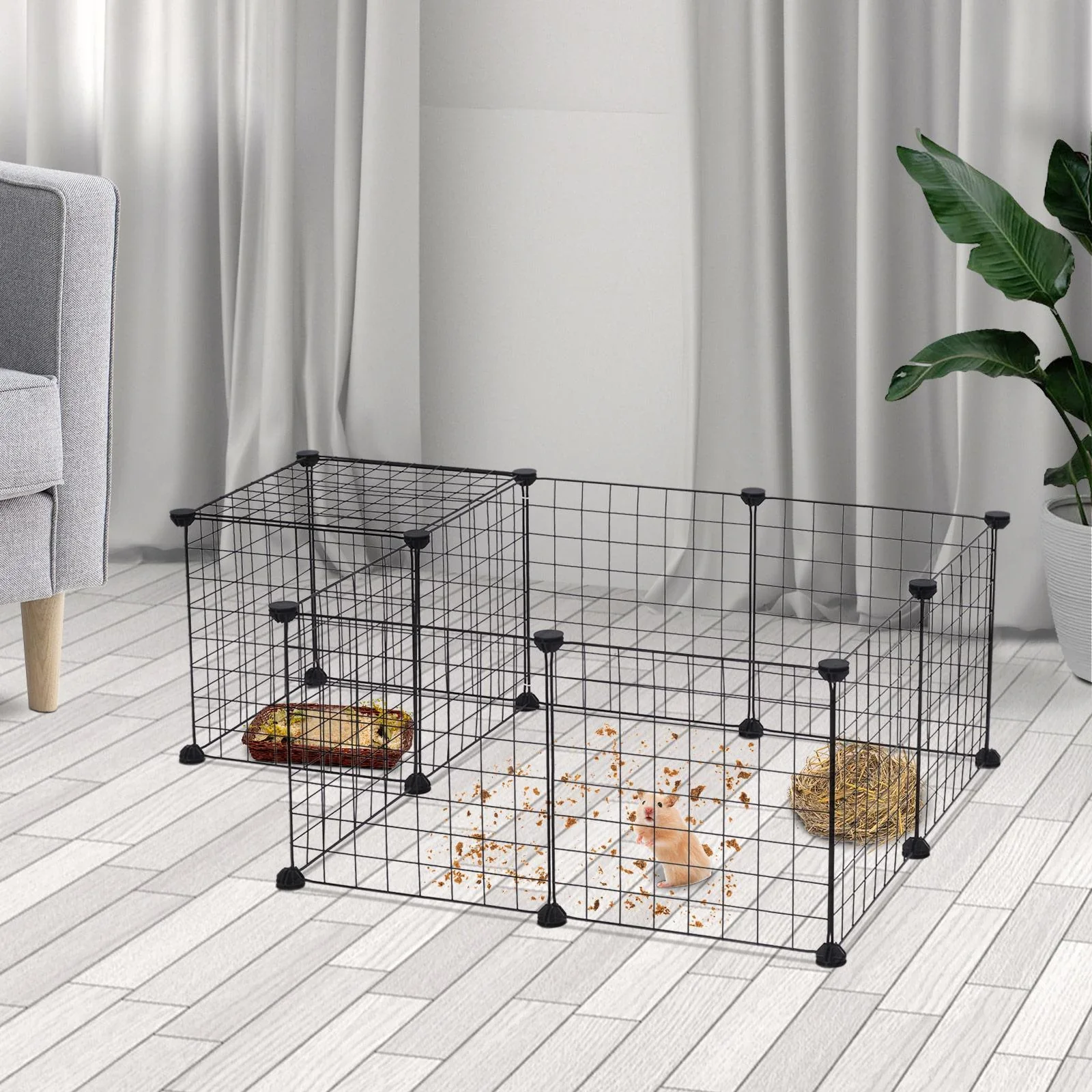 Laufstall Laufgehege Kleintierkäfig Metallgitter Freigehege flexibel umformbar Schwarz 106 x 73 x 36 cm - 2