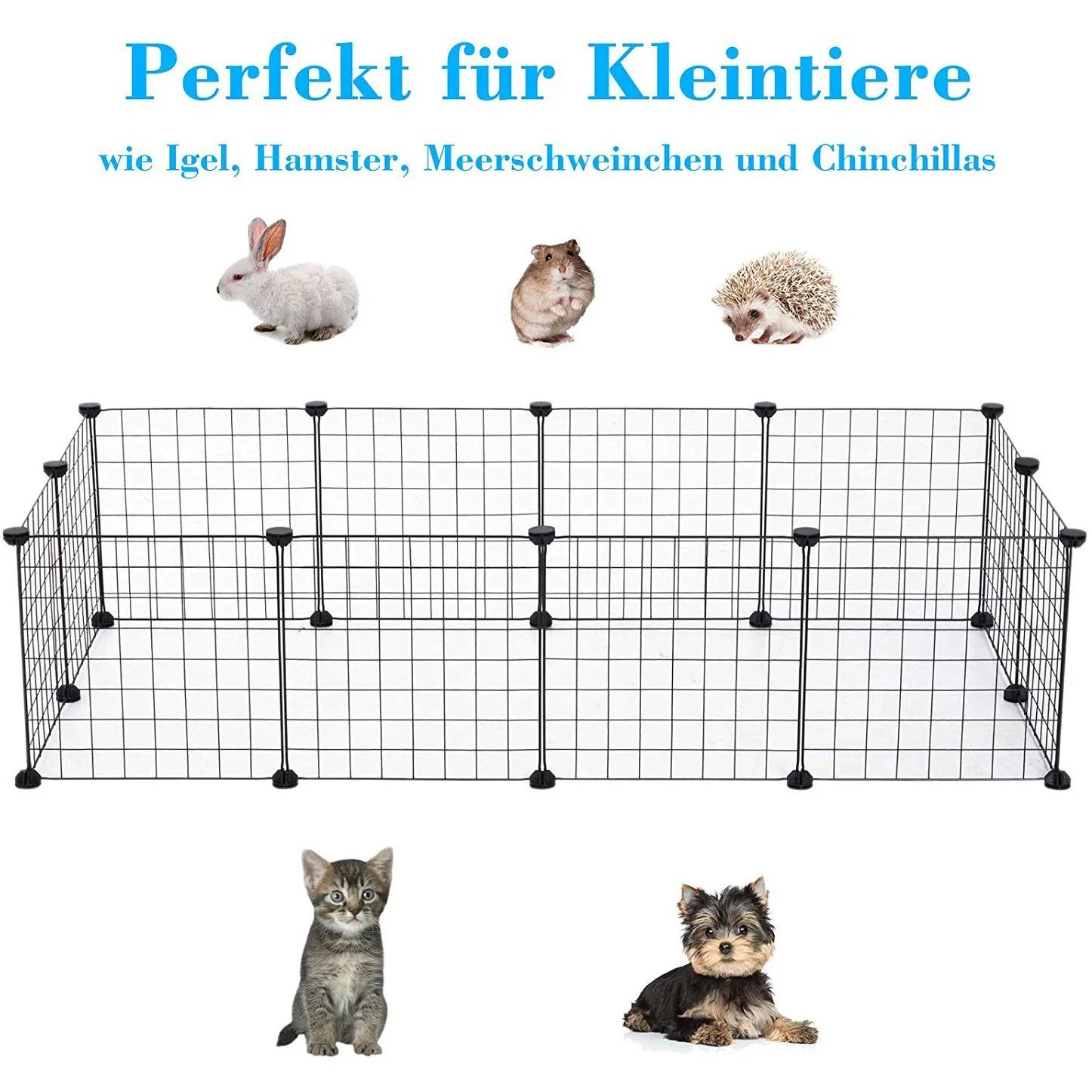 Laufstall Laufgehege Kleintierkäfig Metallgitter Freigehege flexibel umformbar Schwarz 106 x 73 x 36 cm - 3