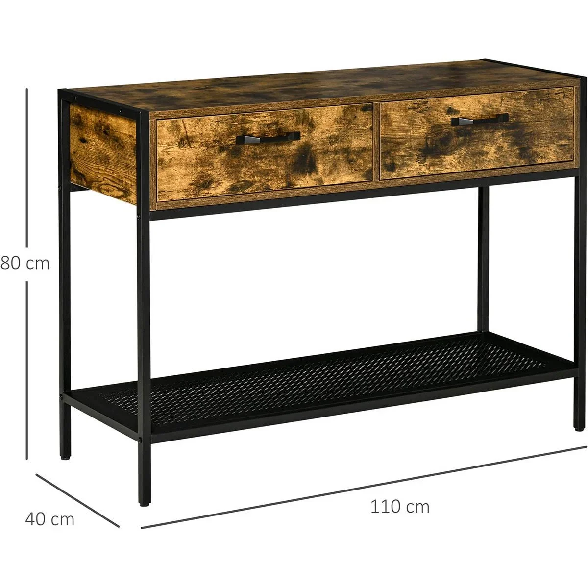 Konsolentisch mit 2 Schubladen Ablageboden Industriedesign Flurtisch Beistelltisch Sideboard für Wohnzimmer Flur Metall - 0