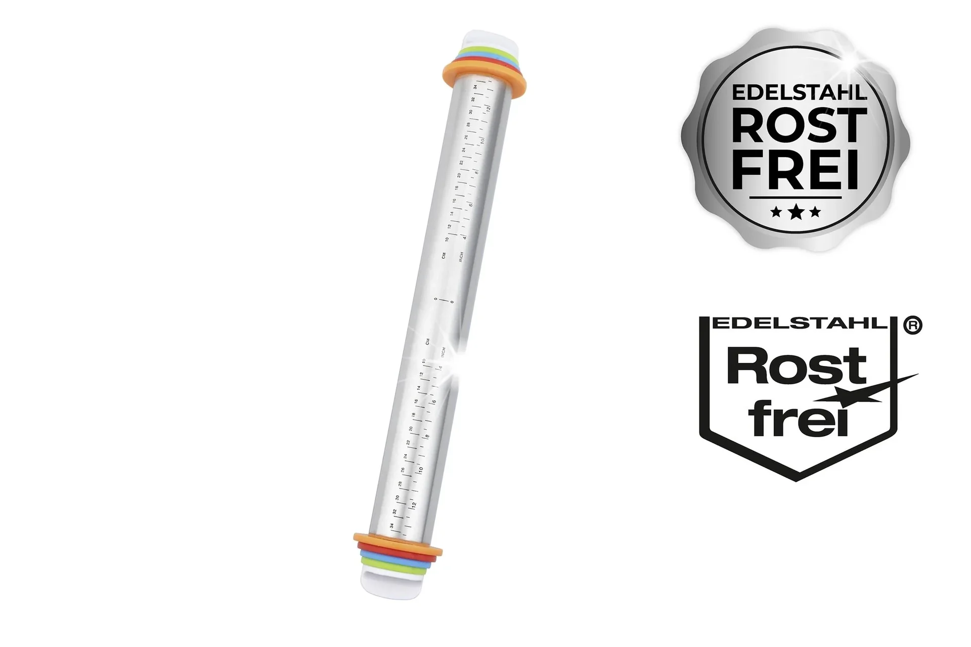 Edelstahl-Teigrolle mit Abstandhaltern und Messskala - 2
