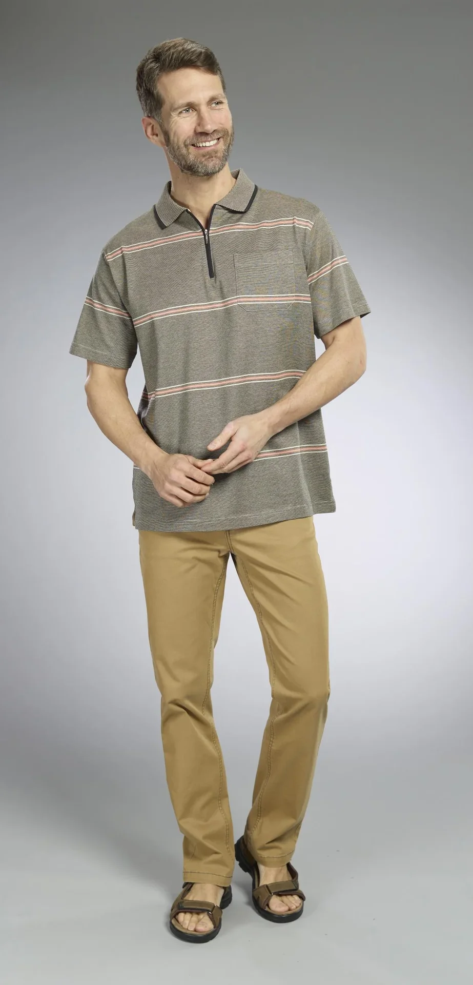 Poloshirt gestreift, Farbe khaki, Gr.M - 0