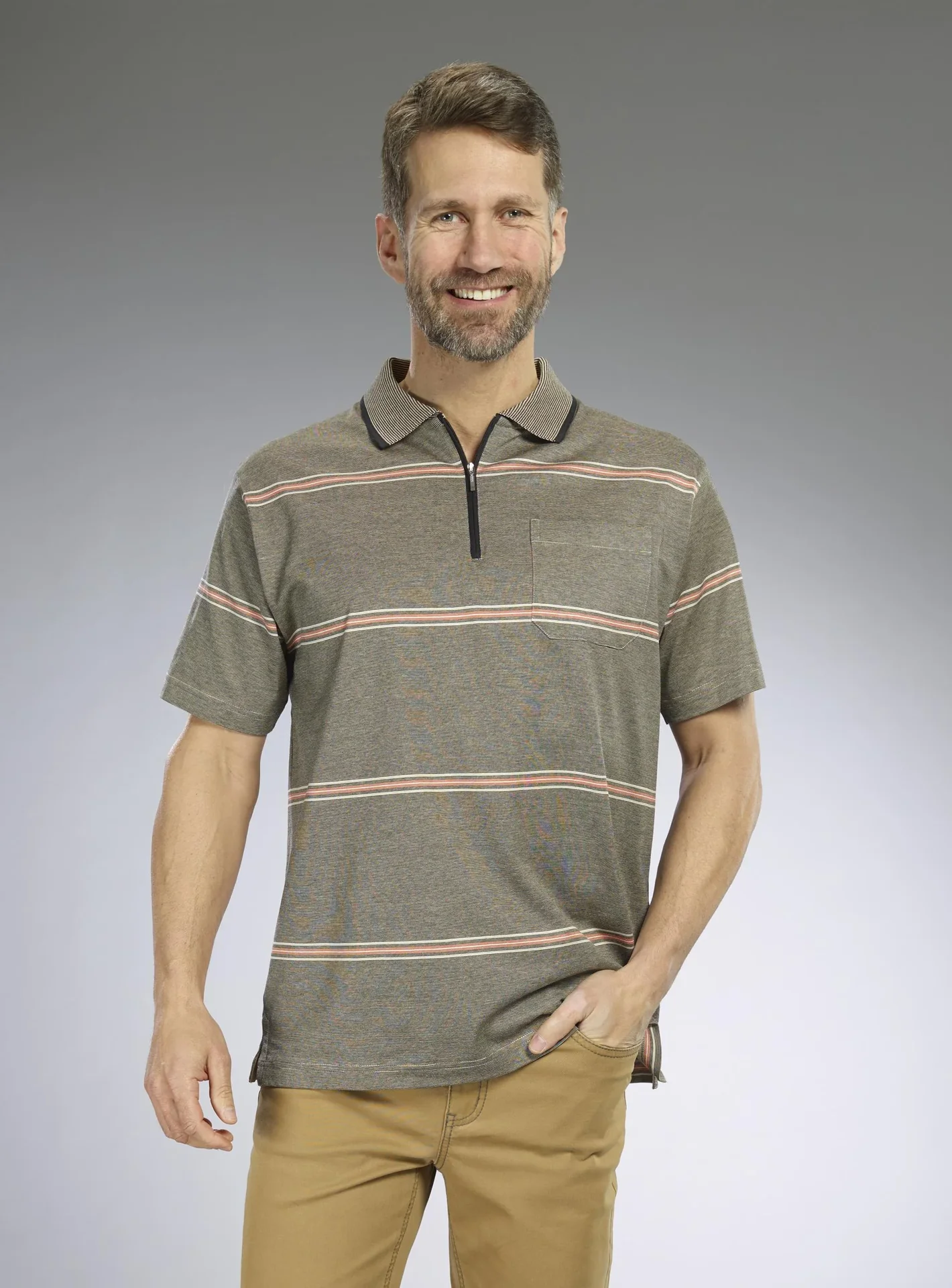 Poloshirt gestreift, Farbe khaki, Gr.M - 3