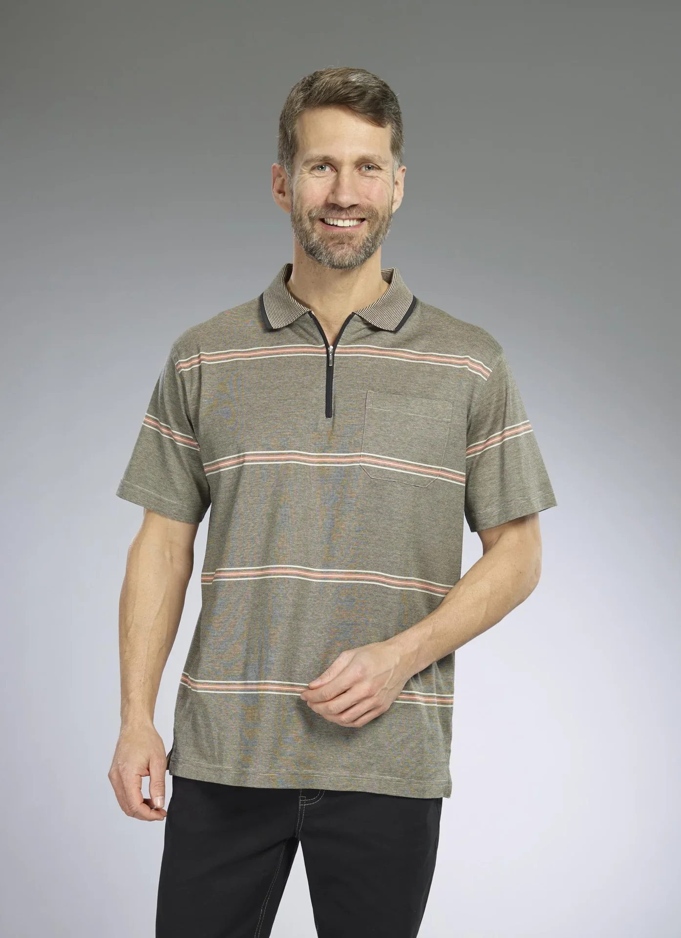 Poloshirt gestreift, Farbe khaki, Gr.M - 9