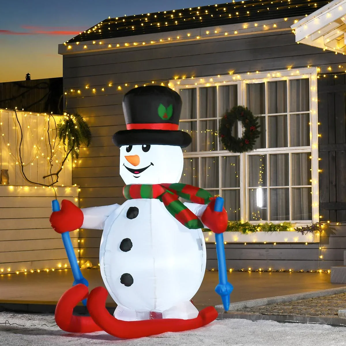 Aufblasbarer Skischneemann mit LED-Lichtern, Rasendekoration, Weihnachten, IP44, Weiß, 90 x 60 x 180 - 2