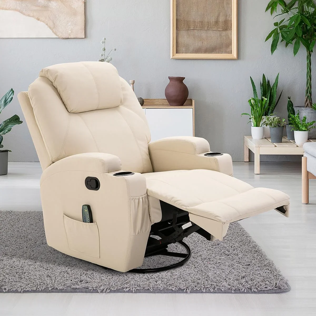 Massagesessel Relaxsessel Fernsehsessel Massagefunktion 5 Massage-Modi Liegefunktion PU-Leder Holz Metall Schaumstoff - 0